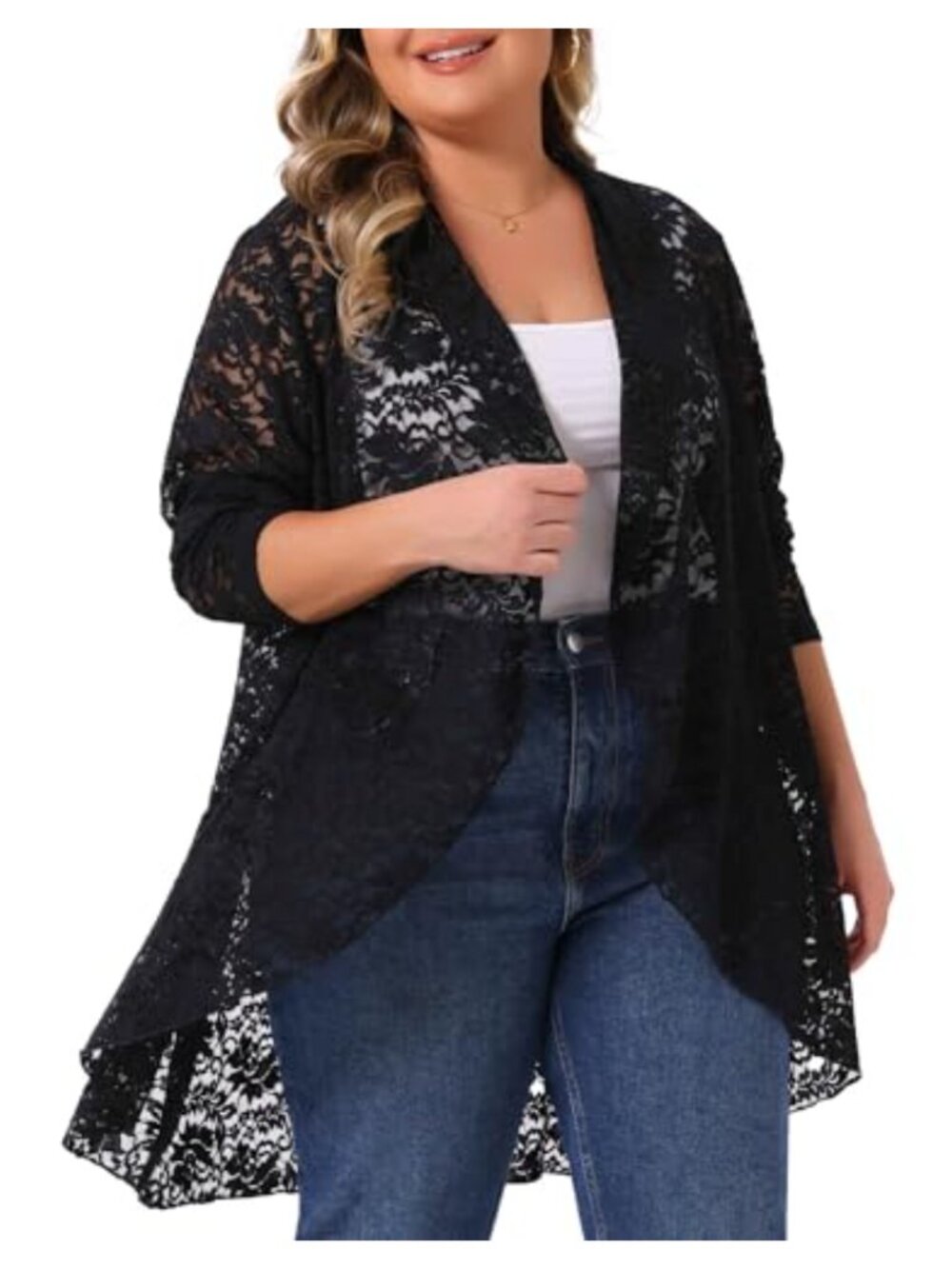Plus Size Sheer Lace Cardigan Crochet Long Sleeve Cover Up